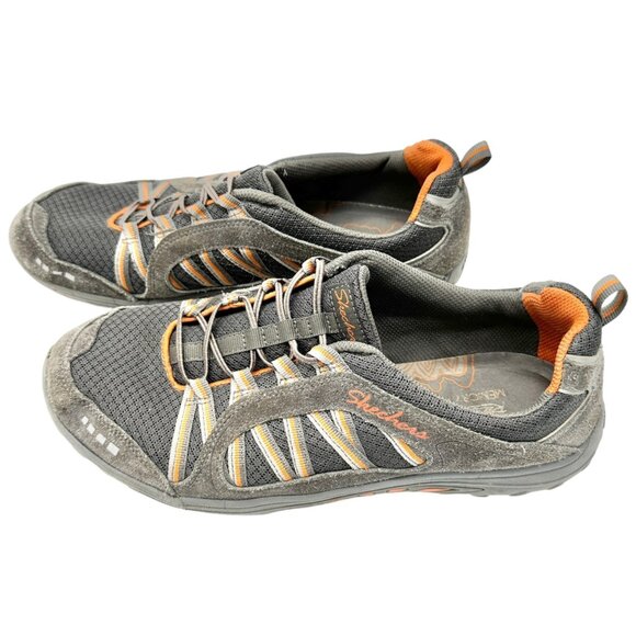 Skechers Sneakers Relaxed Fit Memory Foam Womens 10 Gray Orange Bungee Pull On - Picture 3 of 7